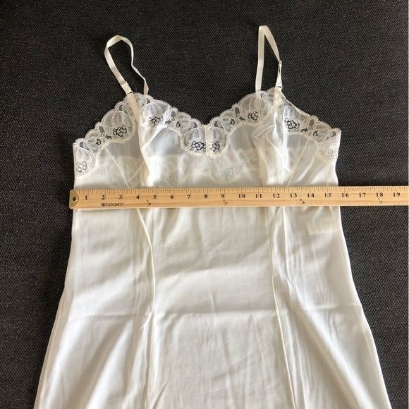 Vintage white nylon mini one piece slip adjustable straps lace trim S - Picture 13 of 16